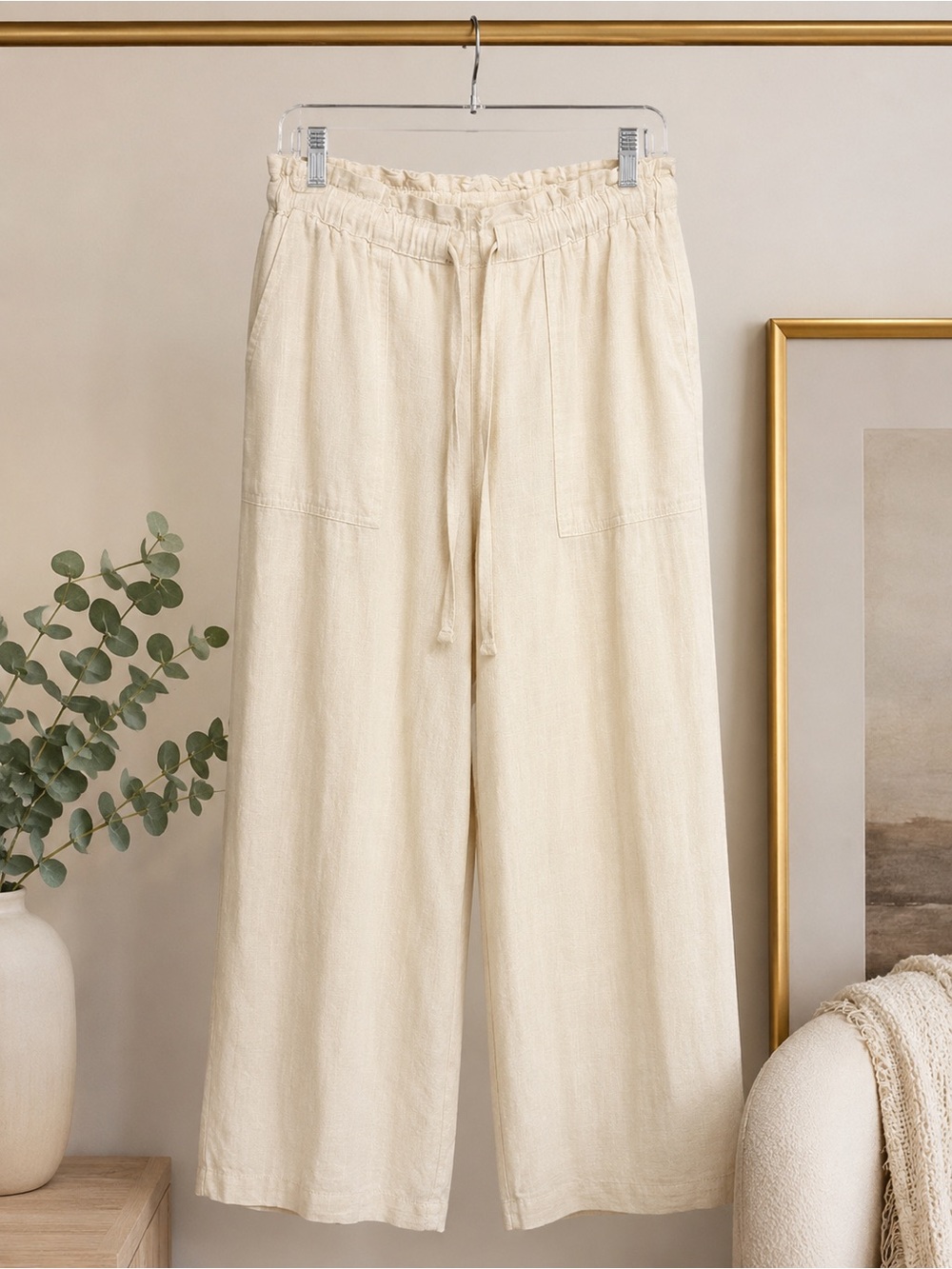 Thread & Supply Cream Wide-Leg Drawstring Pants